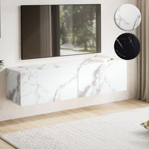 FineBuy Lowboard Hängend Marmor-Optik 120x30x30 cm TV-Schrank, Design Fernsehtisch mit Klapptüren Modern, Fernsehschrank Wand, TV-Kommode Fernsehkommode zum Aufhängen