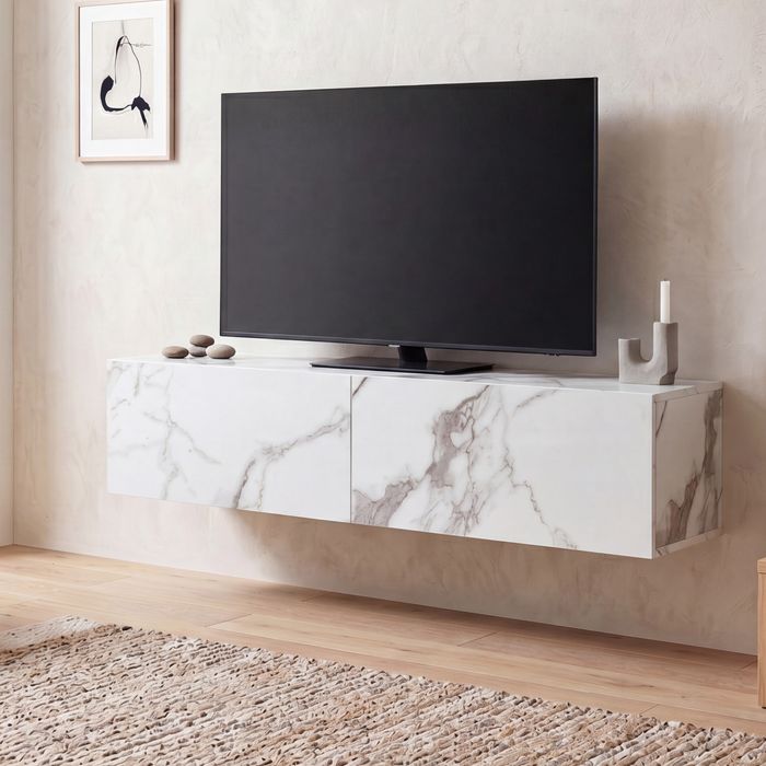 TV Schrank FineBuy Hängend 120 cm Lowboard Marmor-Optik TV-Kommode Klapptür