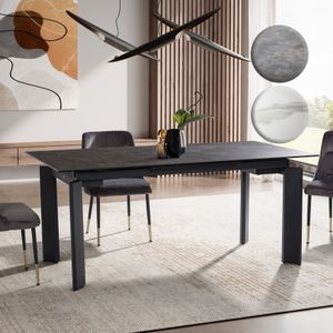 FineBuy Ausziehbarer Design Esstisch 180 - 240 cm aus Glas Keramik mit Metallgestell, Keramiktisch Esszimmertisch