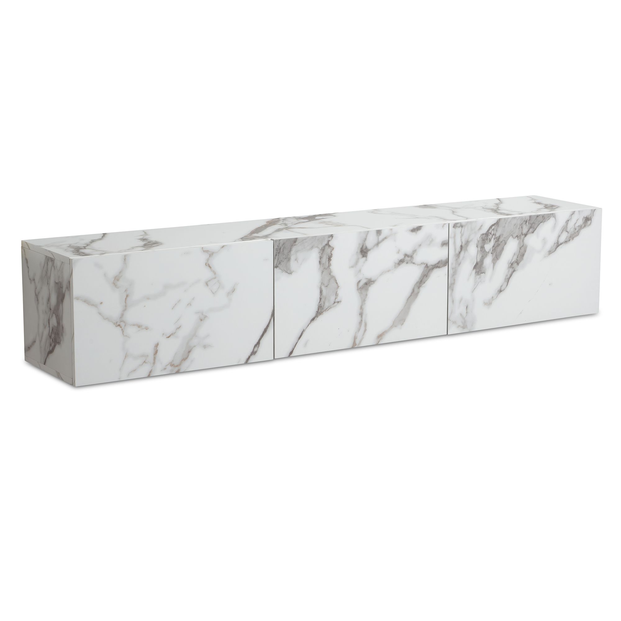 FineBuy Lowboard Hängend Marmor-Optik 160x30x30 cm TV-Schrank, Design Fernsehtisch mit Klapptüren Modern, Fernsehschrank Wand, TV-Kommode Fernsehkommode zum Aufhängen | Farbe: Weiß