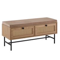 Schuhbank FineBuy Flurbank 100 cm Sitzbank Rattan Schuhregal Eiche Schubladen – Ansicht 6