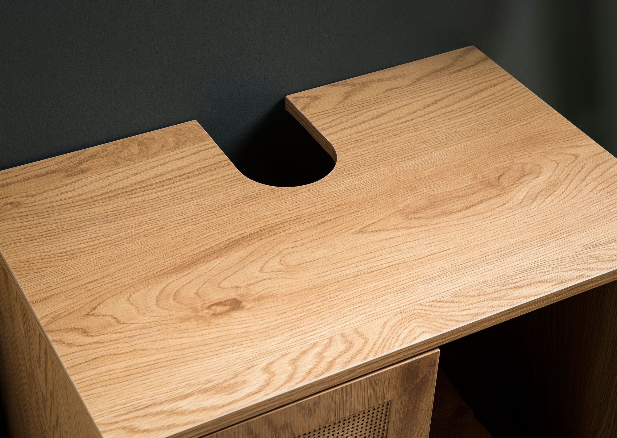 FineBuy Waschbeckenunterschrank Eiche-Optik 60x60x40 cm mit Türen, Badezimmerschrank mit Rattangeflecht, Unterschrank Stehend, Badschrank Midischrank Klein Waschtisch | Farbe: Braun