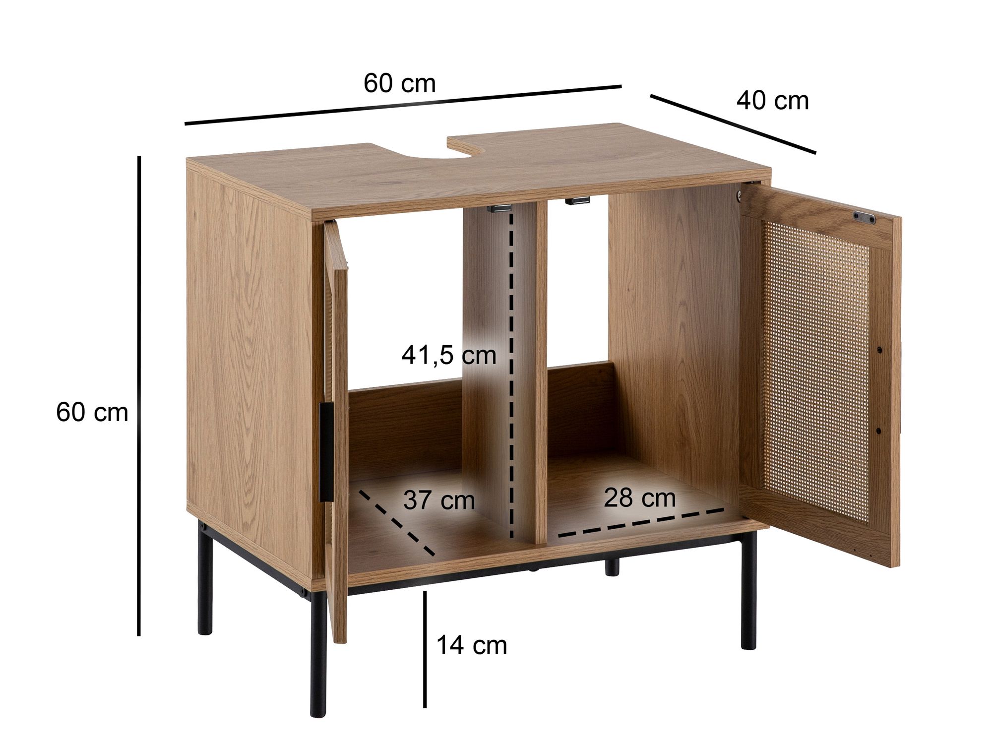 Waschbeckenunterschrank FineBuy Badschrank 60x60x40 cm Unterschrank Eiche Optik – Ansicht 3