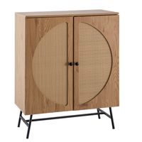 Kommode in Eiche Dekor 80 cm Sideboard mit 2 Türen aus Wiener Rattan Geflecht Design Highboard – Ansicht 6