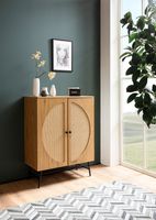 Kommode in Eiche Dekor 80 cm Sideboard mit 2 Türen aus Wiener Rattan Geflecht Design Highboard – Ansicht 2