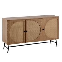 Sideboard 140cm MDF Eiche Dekor mit 3 Türen in Ratten Wiener Geflecht Design Kommode mit Metall Schwarz – Ansicht 6