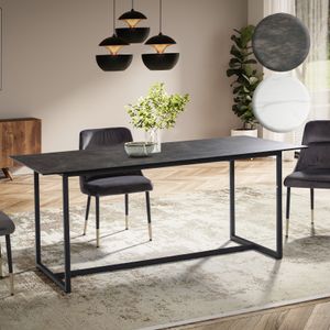 FineBuy Esszimmertisch 180x90x76 cm Glas Keramik Esstisch, Küchentisch Groß, Glastisch Rechteckig, Speisetisch Esszimmer mit Metallbeinen