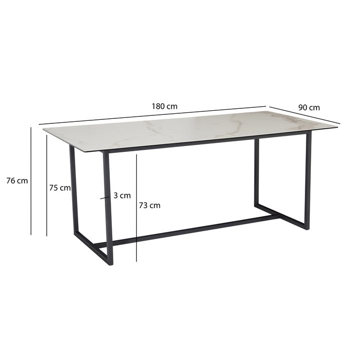 FineBuy Design Esstisch Keramik Glas 180 x 90 cm Keramiktisch Esszimmertisch – Maßzeichnung