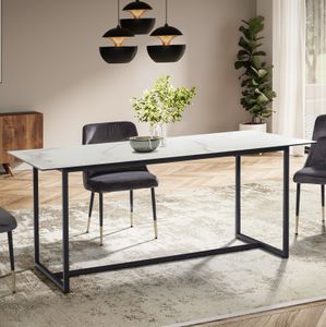 FineBuy Esszimmertisch 180x90x76 cm Glas Keramik Esstisch, Küchentisch Groß, Glastisch Rechteckig, Speisetisch Esszimmer mit Metallbeinen