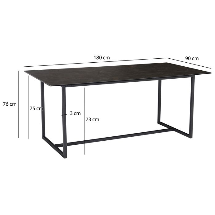 FineBuy Design Esstisch Keramik Glas 180 x 90 cm Keramiktisch Esszimmertisch – Maßzeichnung