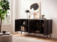 Sideboard 150cm MDF Eiche Schwarz Dekor Kommode mit 4 Türen edles Design – Ansicht 2