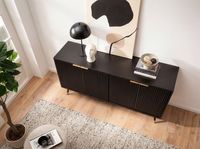 Sideboard 150cm MDF Eiche Schwarz Dekor Kommode mit 4 Türen edles Design – Ansicht 5