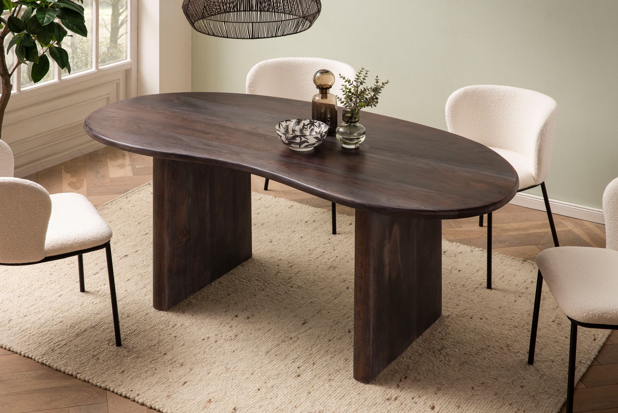 Esszimmertisch FineBuy Esstisch 180 cm Holz Dunkelbraun Küchentisch Nierenform – Ansicht 2