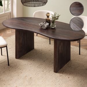 FineBuy Esszimmertisch 180x90x75 cm Massivholz Dunkelbraun Esstisch Modern, Küchentisch Massiv Nierenform, Holztisch Esszimmer, Großer Speisetisch Holz