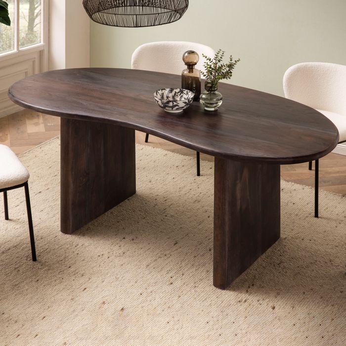 Esszimmertisch FineBuy Esstisch 180 cm Holz Dunkelbraun Küchentisch Nierenform