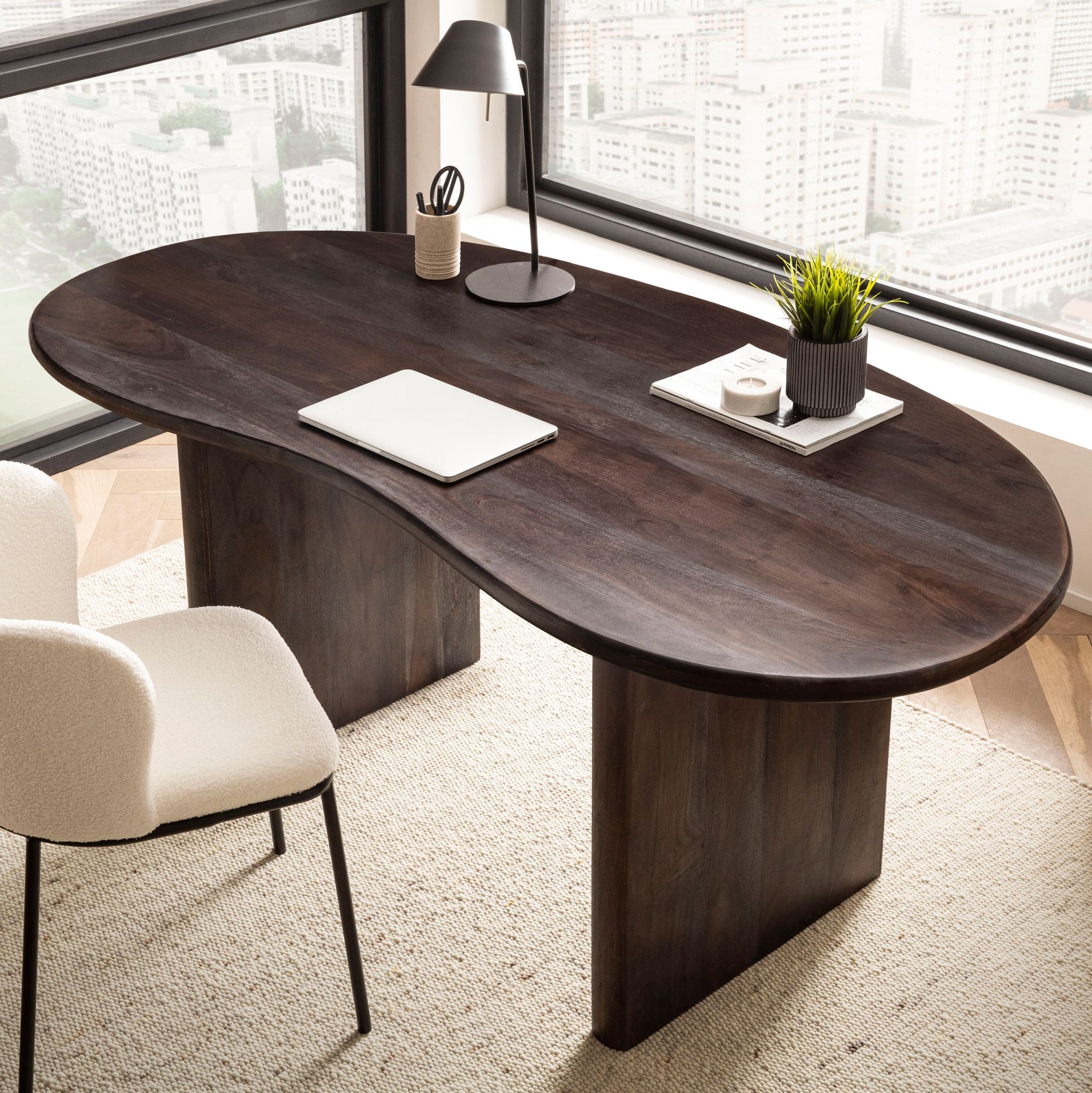Schreibtisch FineBuy Computertisch 180 cm Massivholz Bürotisch Nierenform – Ansicht 1