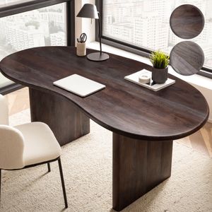 SV104723 FineBuy Schreibtisch 180x90x75 cm Massivholz Computertisch Modern, Homeoffice Bürotisch Massiv Nierenform in Dunkelbraun, Holztisch Laptoptisch Arbeitszimmer