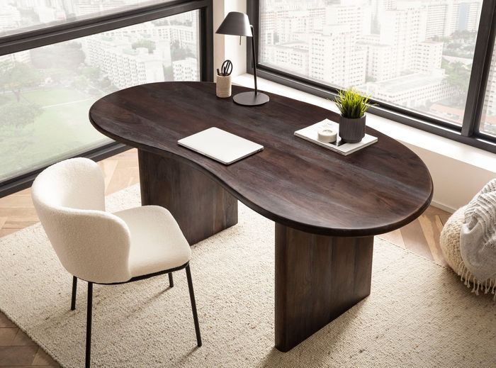 Schreibtisch FineBuy Computertisch 180 cm Massivholz Bürotisch Nierenform