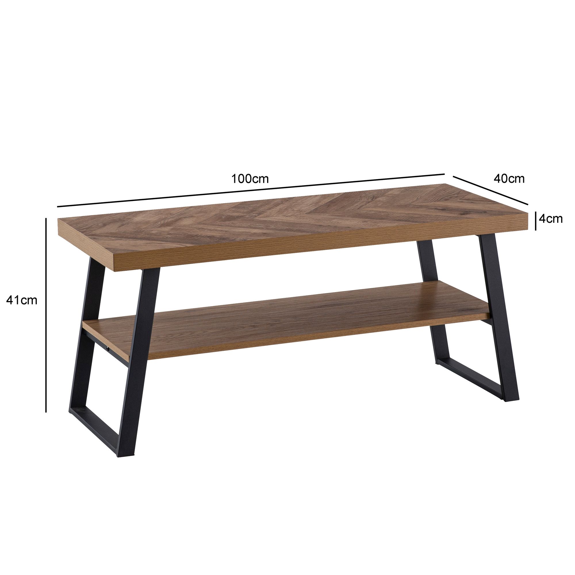 FineBuy Couchtisch 100x40x41 cm Sofatisch Braun mit Fischgrät-Muster, Design Wohnzimmertisch Rechteckig, Loungetisch Modern mit Ablage, Kaffeetisch mit Metallgestell | Farbe: Braun FineBuy Couchtisch 100x40x41 cm Sofatisch Braun mit Fischgrät-Muster, Design Wohnzimmertisch Rechteckig, Loungetisch Modern mit Ablage, Kaffeetisch mit Metallgestell | Farbe: Braun