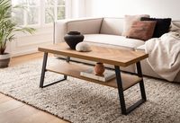 Couchtisch FineBuy Sofatisch 100 cm Braun Fischgrät Wohnzimmertisch Ablage – Ansicht 2