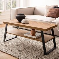 Couchtisch FineBuy Sofatisch 100 cm Braun Fischgrät Wohnzimmertisch Ablage – Ansicht 1
