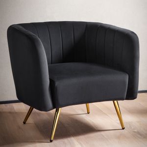 FineBuy Loungesessel Samt Schwarz Design Clubsessel mit Metallbeine, Schalenstuhl gepolstert mit Rückenlehne, Cocktailsessel Lounge Armlehnen, Sessel mit Stoffbezug