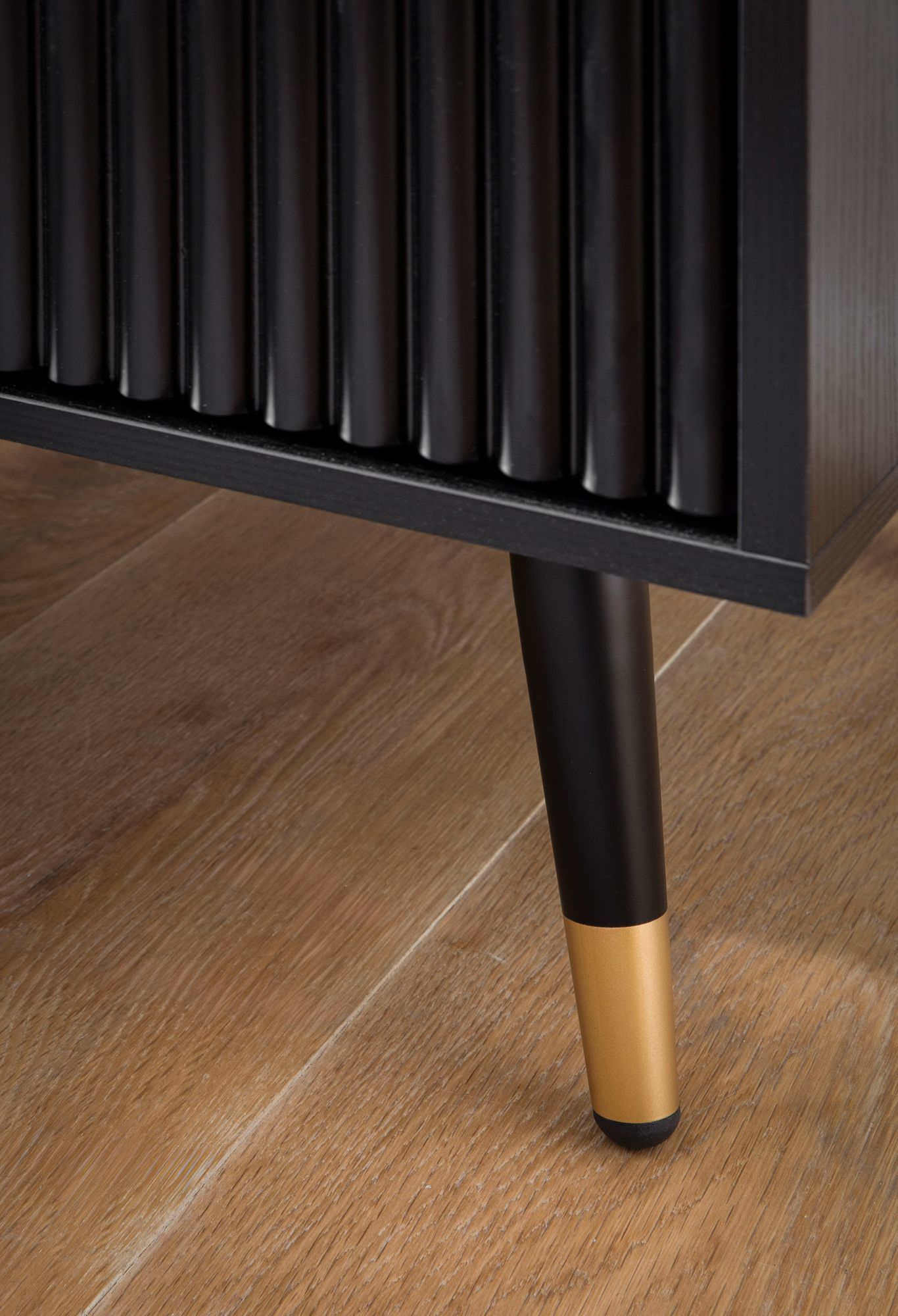 FineBuy Nachtkonsole Schwarz mit Eiche-Dekor 43,5x39x56 cm Nachttisch Modern, Nachtkommode Boxspringbett mit Schubladen, Nachtkästchen mit Stauraum | Farbe: Schwarz