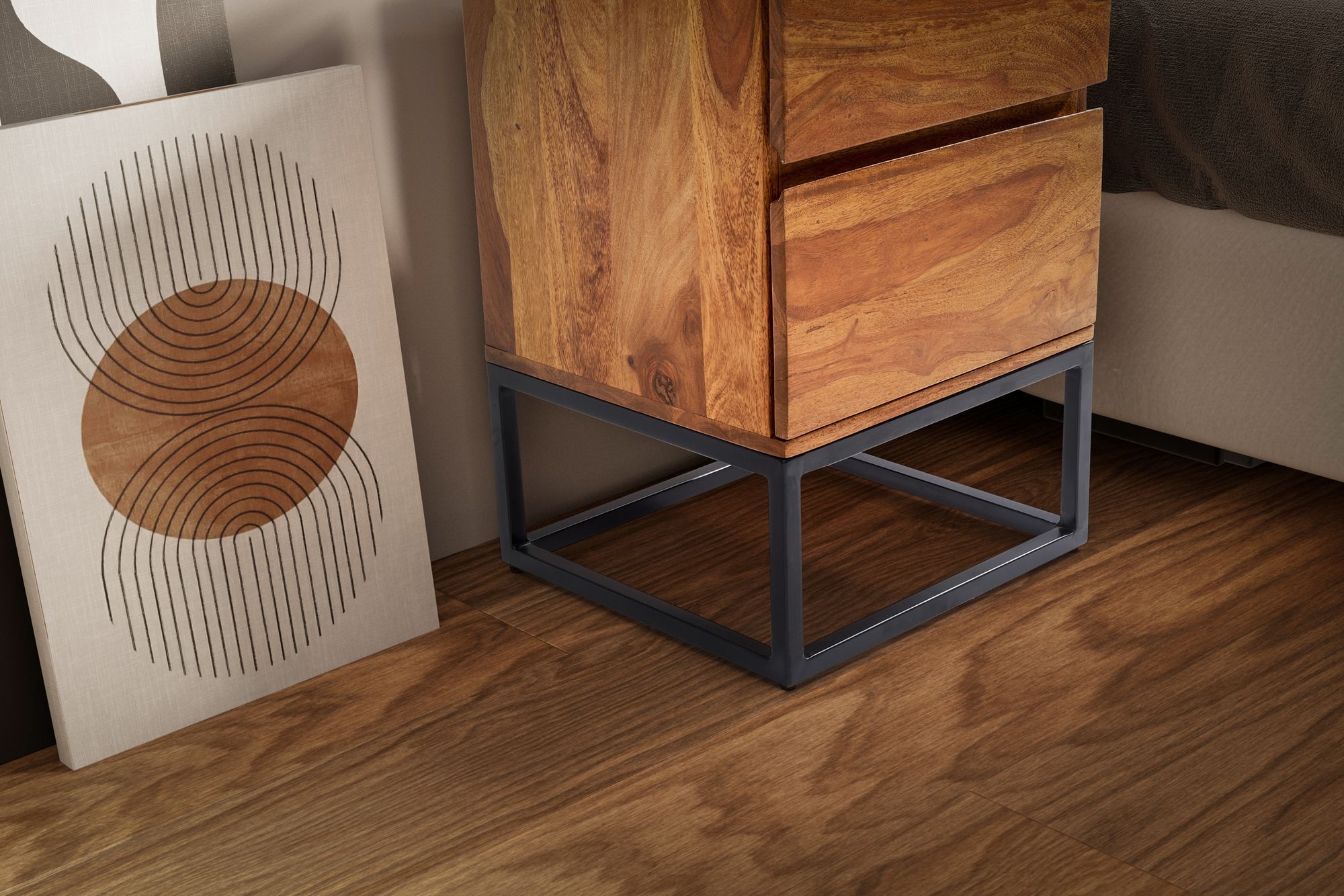 FineBuy Nachttisch Sheesham Massivholz Metall 40x38x60 cm Nachtschrank Boxspringbett, Design Nachtkonsole mit 2 Schubladen, Nachtkommode Industrial mit Stauraum | Farbe: Braun FineBuy Nachttisch Sheesham Massivholz Metall 40x38x60 cm Nachtschrank Boxspringbett, Design Nachtkonsole mit 2 Schubladen, Nachtkommode Industrial mit Stauraum | Farbe: Braun