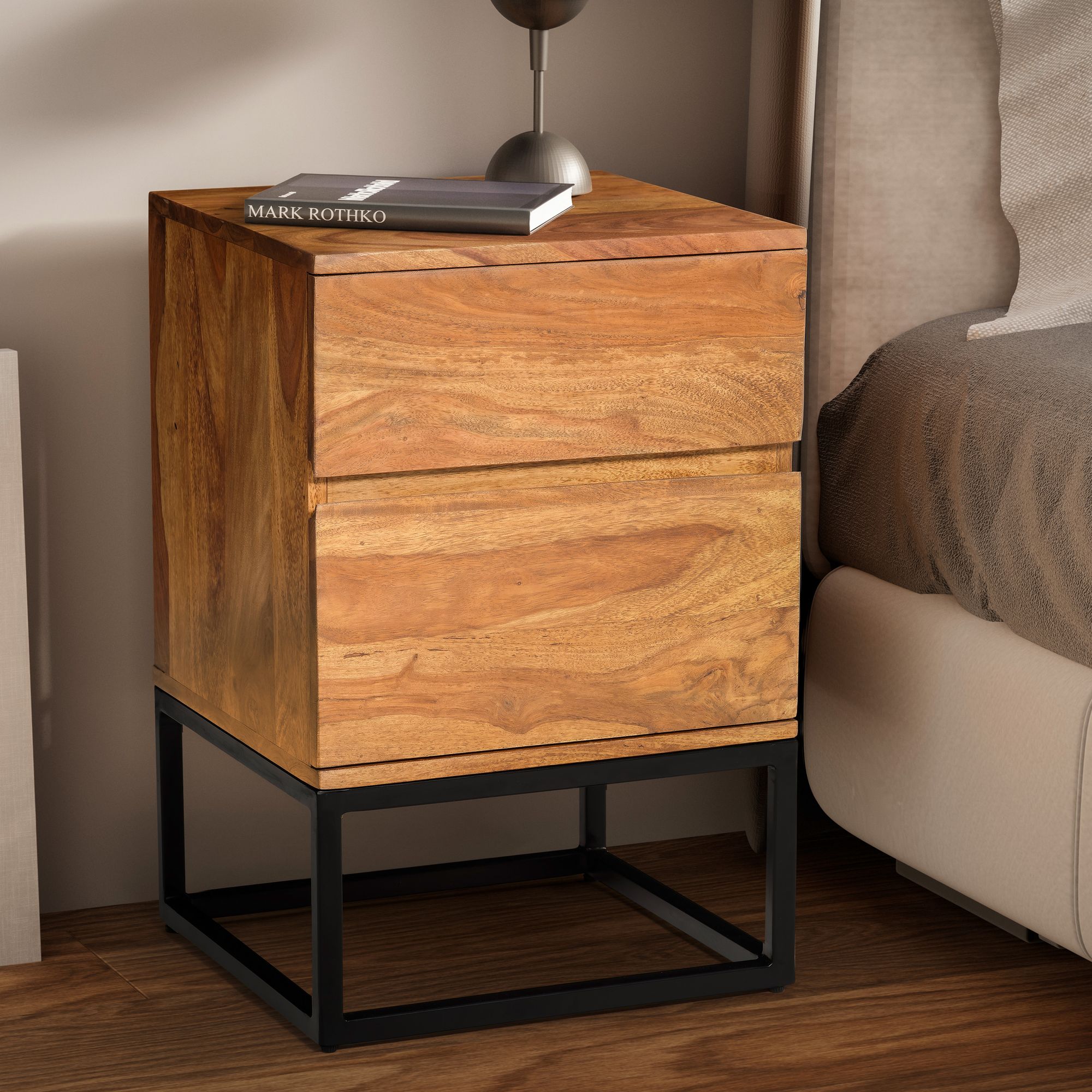 FineBuy Nachttisch Sheesham Massivholz Metall 40x38x60 cm Nachtschrank Boxspringbett, Design Nachtkonsole mit 2 Schubladen, Nachtkommode Industrial mit Stauraum | Farbe: Braun FineBuy Nachttisch Sheesham Massivholz Metall 40x38x60 cm Nachtschrank Boxspringbett, Design Nachtkonsole mit 2 Schubladen, Nachtkommode Industrial mit Stauraum | Farbe: Braun