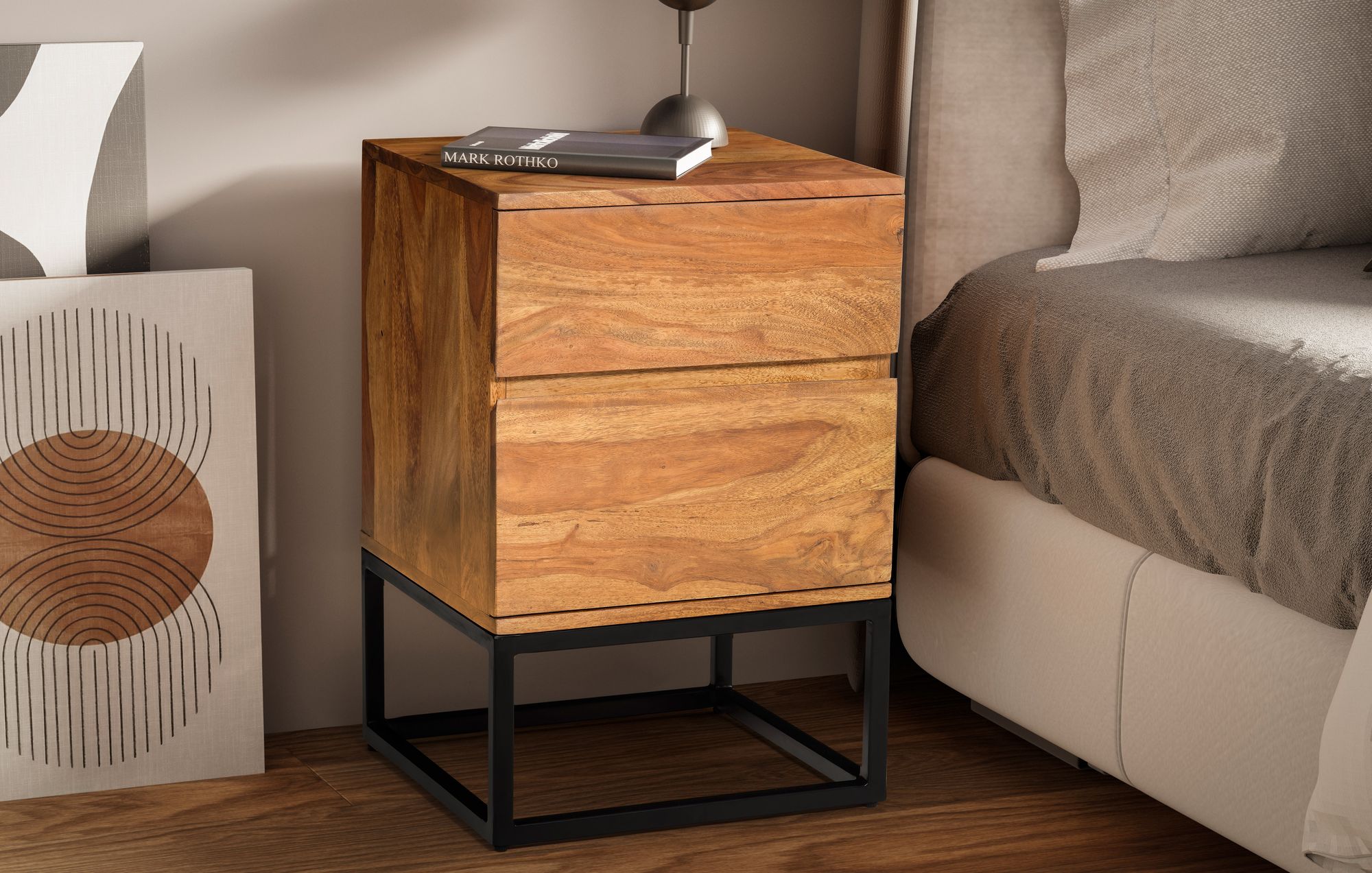 FineBuy Nachttisch Sheesham Massivholz Metall 40x38x60 cm Nachtschrank Boxspringbett, Design Nachtkonsole mit 2 Schubladen, Nachtkommode Industrial mit Stauraum | Farbe: Braun FineBuy Nachttisch Sheesham Massivholz Metall 40x38x60 cm Nachtschrank Boxspringbett, Design Nachtkonsole mit 2 Schubladen, Nachtkommode Industrial mit Stauraum | Farbe: Braun