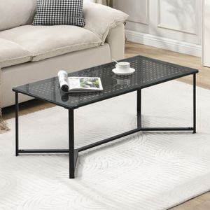 WOHNLING Couchtisch Glas Metall Schwarz 100 cm, Rechteckiger Wohnzimmertisch Modern mit Glasplatte & Metallgestell, Sofatisch im Industrial Design für Wohnzimmer