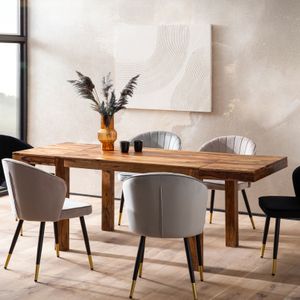 FineBuy Esszimmertisch 120 - 200 cm Sheesham Massivholz Zeitlos, Küchentisch Verlängerbar, Speisetisch Groß Rechteckig Schlicht, Holztisch Esszimmer