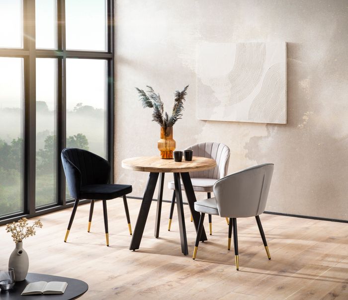 FineBuy Esszimmertisch 80x80x75 cm Mango Massivholz Esstisch Modern, Küchentisch Massiv mit Metallbeinen, Holztisch Esszimmer Rund, Kleiner Speisetisch Holz