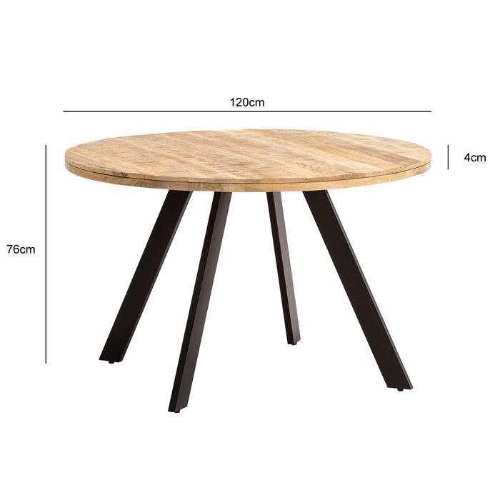 Esszimmertisch FineBuy Esstisch 120 cm Mango Holz Massiv Küchentisch Rund Modern – Maßzeichnung