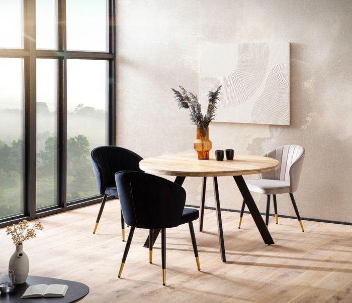 FineBuy Esszimmertisch 120x120x76 cm Mango Massivholz Esstisch Modern, Küchentisch Massiv mit Metallbeinen, Holztisch Esszimmer Rund, Kleiner Speisetisch Holz