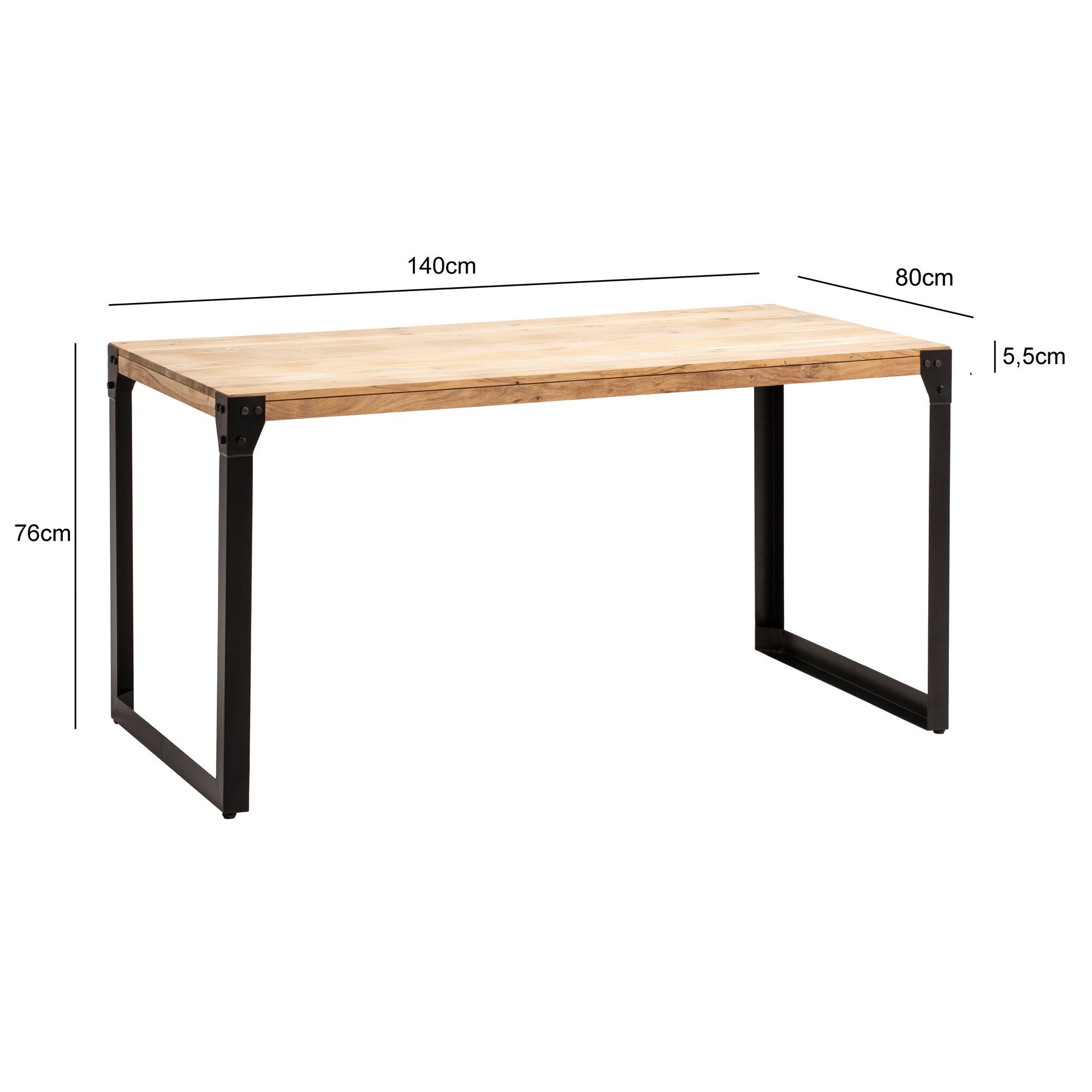 FineBuy Esszimmertisch 140x80x76 cm Akazie Massivholz Metall Esstisch Industrial, Küchentisch mit Metallbeinen, Holztisch Klein, Speisetisch Esszimmer Rechteckig | Farbe: Braun