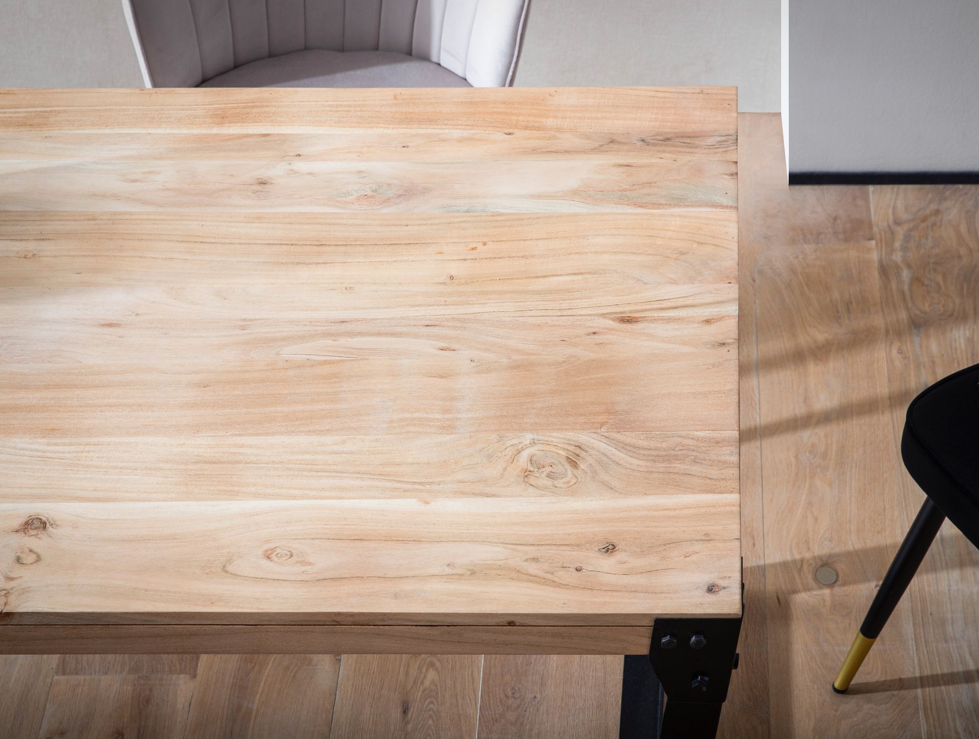 FineBuy Esstisch rechteckig Akazie Massivholz – Esszimmertisch im Industrial Design mit Metallgestell, Holz Küchentisch massiv | Farbe: Braun