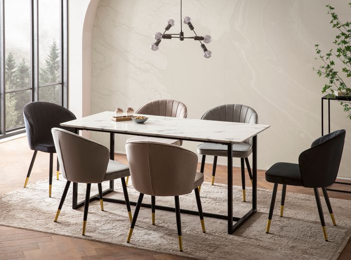 FineBuy Esszimmertisch 120x60x76 cm Küchentisch Weiß in Marmor-Optik Modern, Esstisch Klein, Speisetisch Rechteckig, Tisch Esszimmer mit Metallbeinen