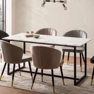 FineBuy Esszimmertisch Weiß Esstisch in Marmor-Optik Modern, Küchentisch mit Metallbeinen, Speisetisch Rechteckig, Tisch Esszimmer