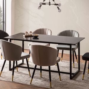 FineBuy Esszimmertisch 120x60x76 cm Küchentisch Schwarz in Marmor-Optik Modern, Esstisch Klein, Speisetisch Rechteckig, Tisch Esszimmer mit Metallbeinen