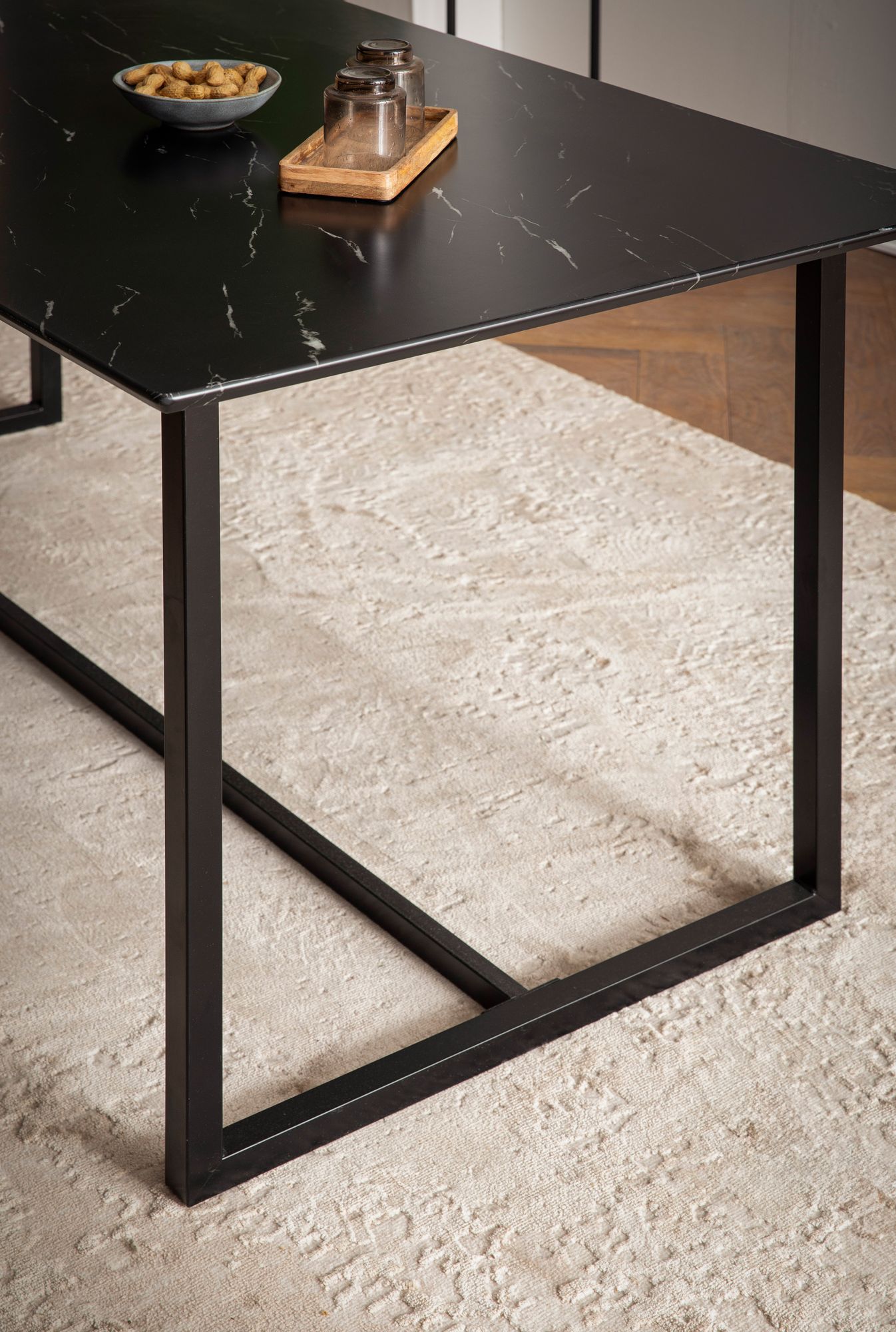 FineBuy Esszimmertisch Schwarz Esstisch in Marmor-Optik Modern, Küchentisch mit Metallbeinen, Speisetisch Rechteckig, Tisch Esszimmer | Farbe: Schwarz