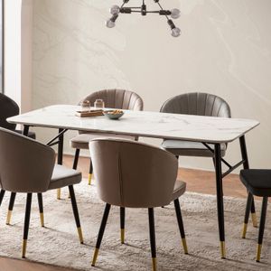 FineBuy Esszimmertisch 120x60x76 cm Esstisch Weiß in Marmor-Optik Modern, Küchentisch Klein, Speisetisch Rechteckig, Tisch Esszimmer mit Metallbeinen