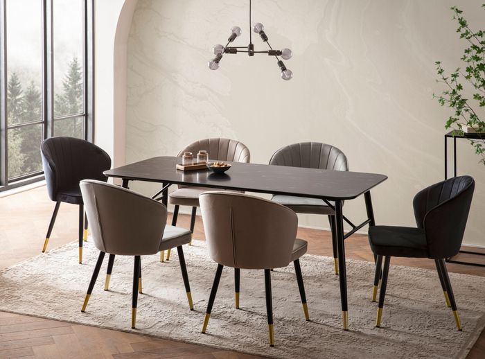 FineBuy Esszimmertisch 120x60x76 cm Esstisch Schwarz in Marmor-Optik Modern, Küchentisch Klein, Speisetisch Rechteckig, Tisch Esszimmer mit Metallbeinen