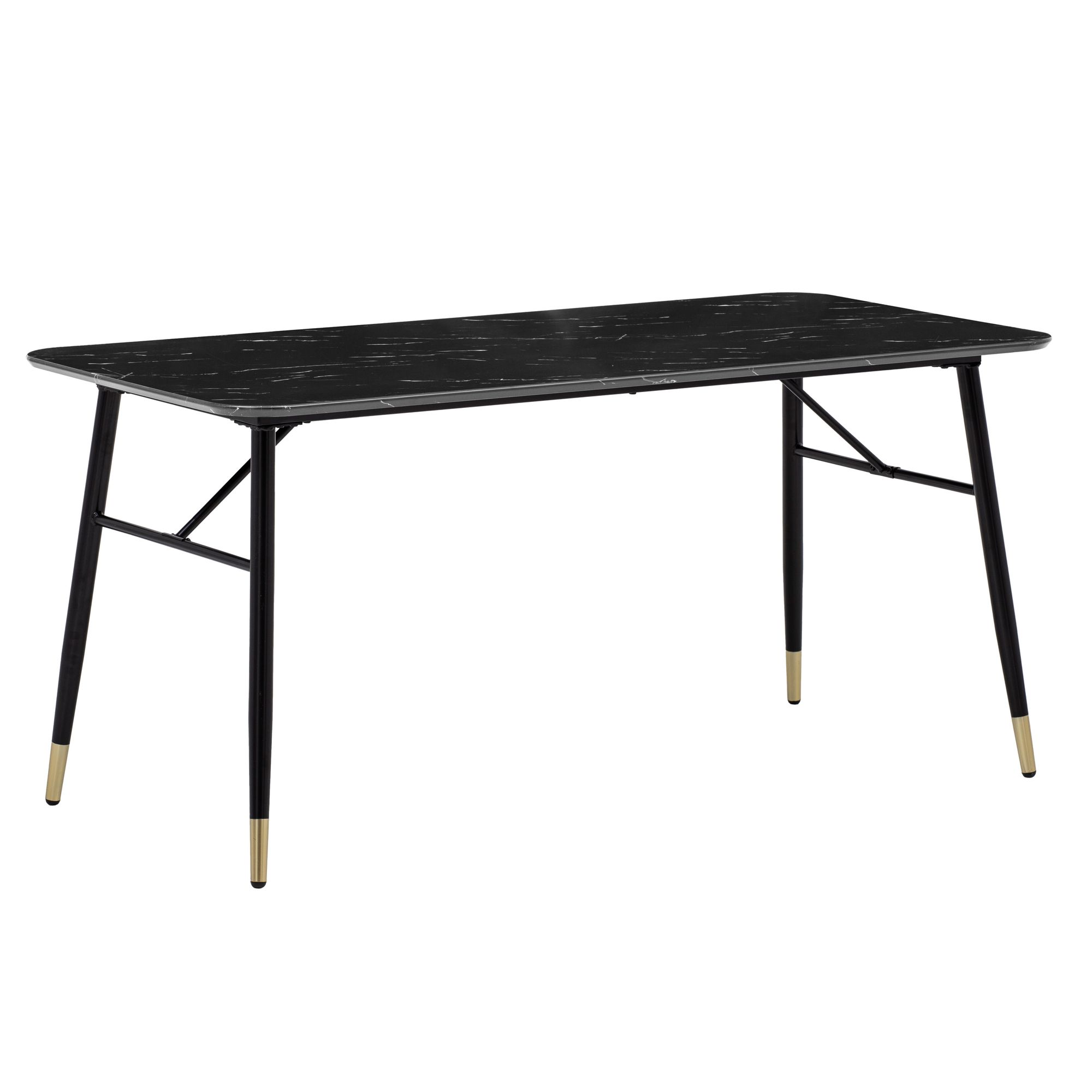 FineBuy Esszimmertisch Schwarz Esstisch in Marmor-Optik Modern, Küchentisch mit Metallbeinen, Speisetisch Rechteckig, Tisch Esszimmer | Farbe: Schwarz