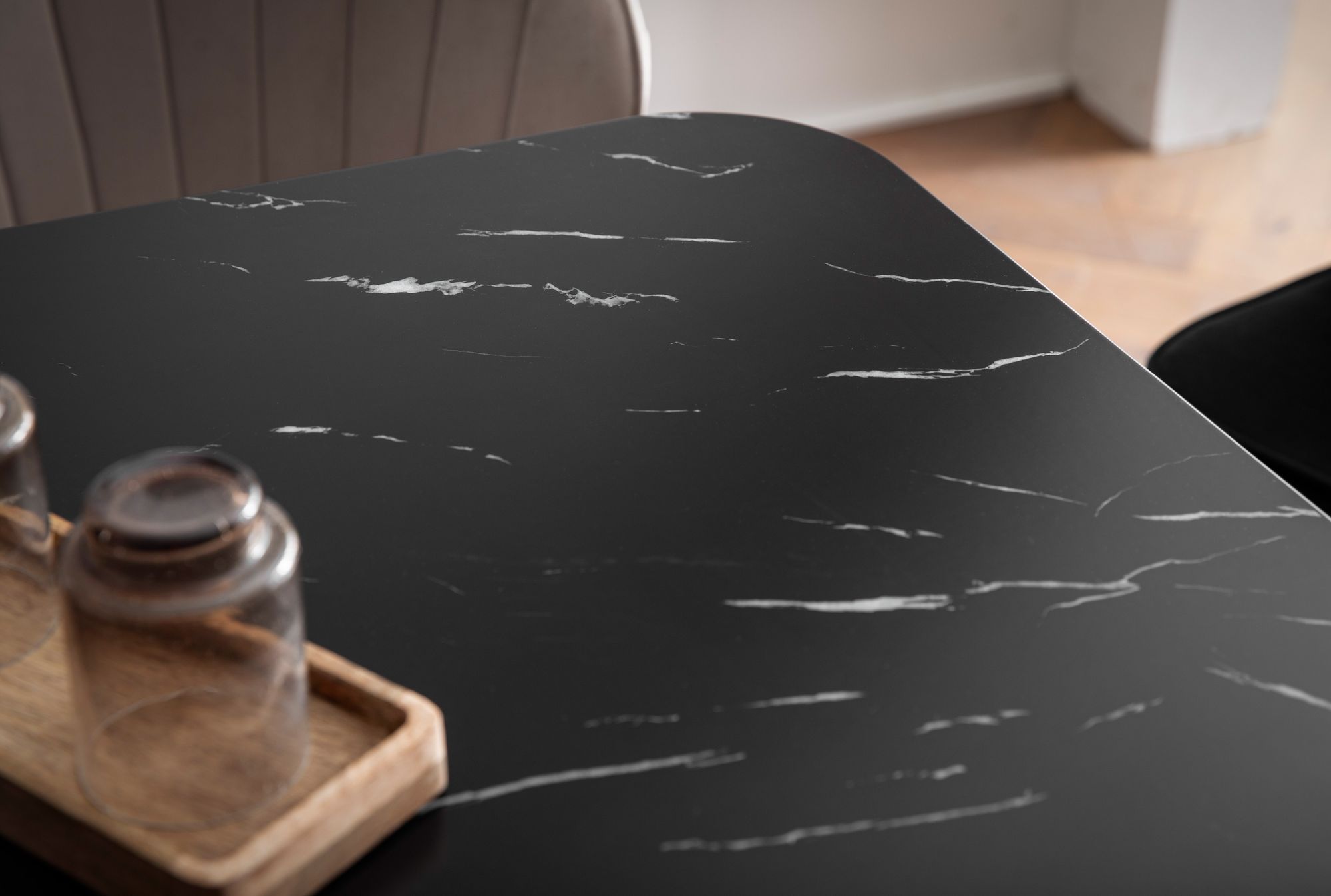 FineBuy Esszimmertisch Schwarz Esstisch in Marmor-Optik Modern, Küchentisch mit Metallbeinen, Speisetisch Rechteckig, Tisch Esszimmer | Farbe: Schwarz