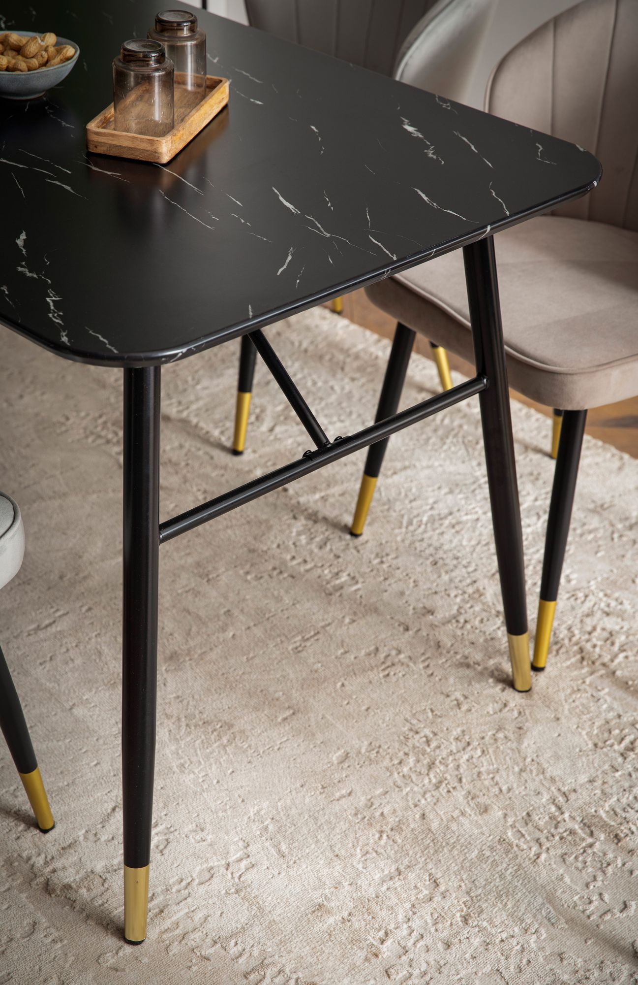 FineBuy Esszimmertisch Schwarz Esstisch in Marmor-Optik Modern, Küchentisch mit Metallbeinen, Speisetisch Rechteckig, Tisch Esszimmer | Farbe: Schwarz