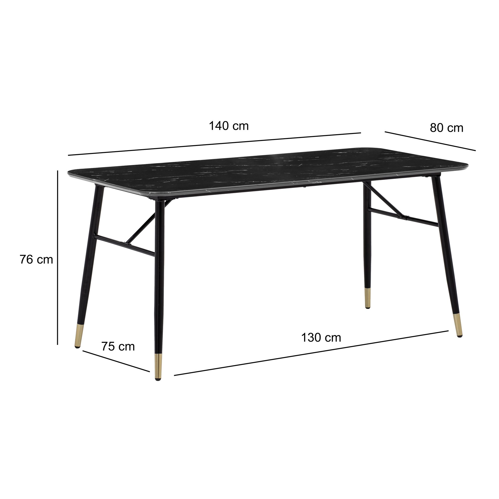 FineBuy Esszimmertisch Schwarz Esstisch in Marmor-Optik Modern, Küchentisch mit Metallbeinen, Speisetisch Rechteckig, Tisch Esszimmer | Farbe: Schwarz