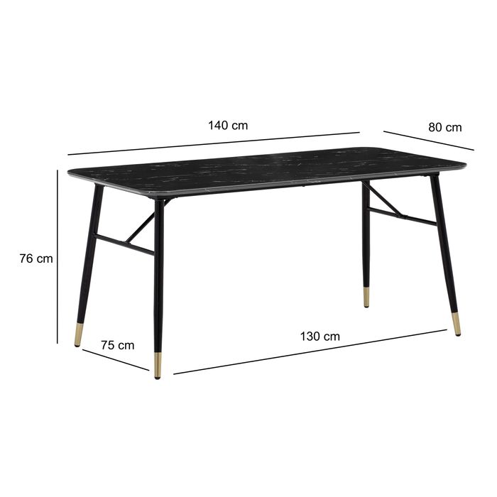Esszimmertisch FineBuy Marmor Optik Schwarz Esstisch Küchentisch Tisch Esszimmer – Maßzeichnung