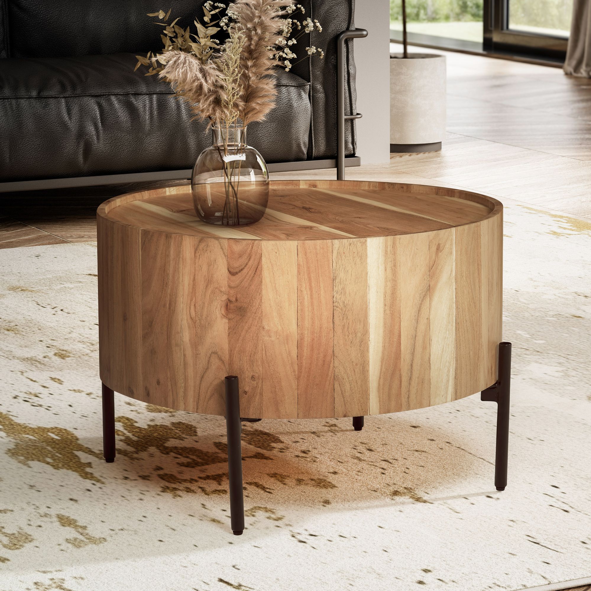 FineBuy Couchtisch Akazie Massivholz 60x60x41 cm Rund mit Metallgestell, Kleiner Sofatisch Modern, Wohnzimmertisch Couch, Kaffeetisch Braun / Schwarz | Farbe: Braun FineBuy Couchtisch Akazie Massivholz 60x60x41 cm Rund mit Metallgestell, Kleiner Sofatisch Modern, Wohnzimmertisch Couch, Kaffeetisch Braun / Schwarz | Farbe: Braun