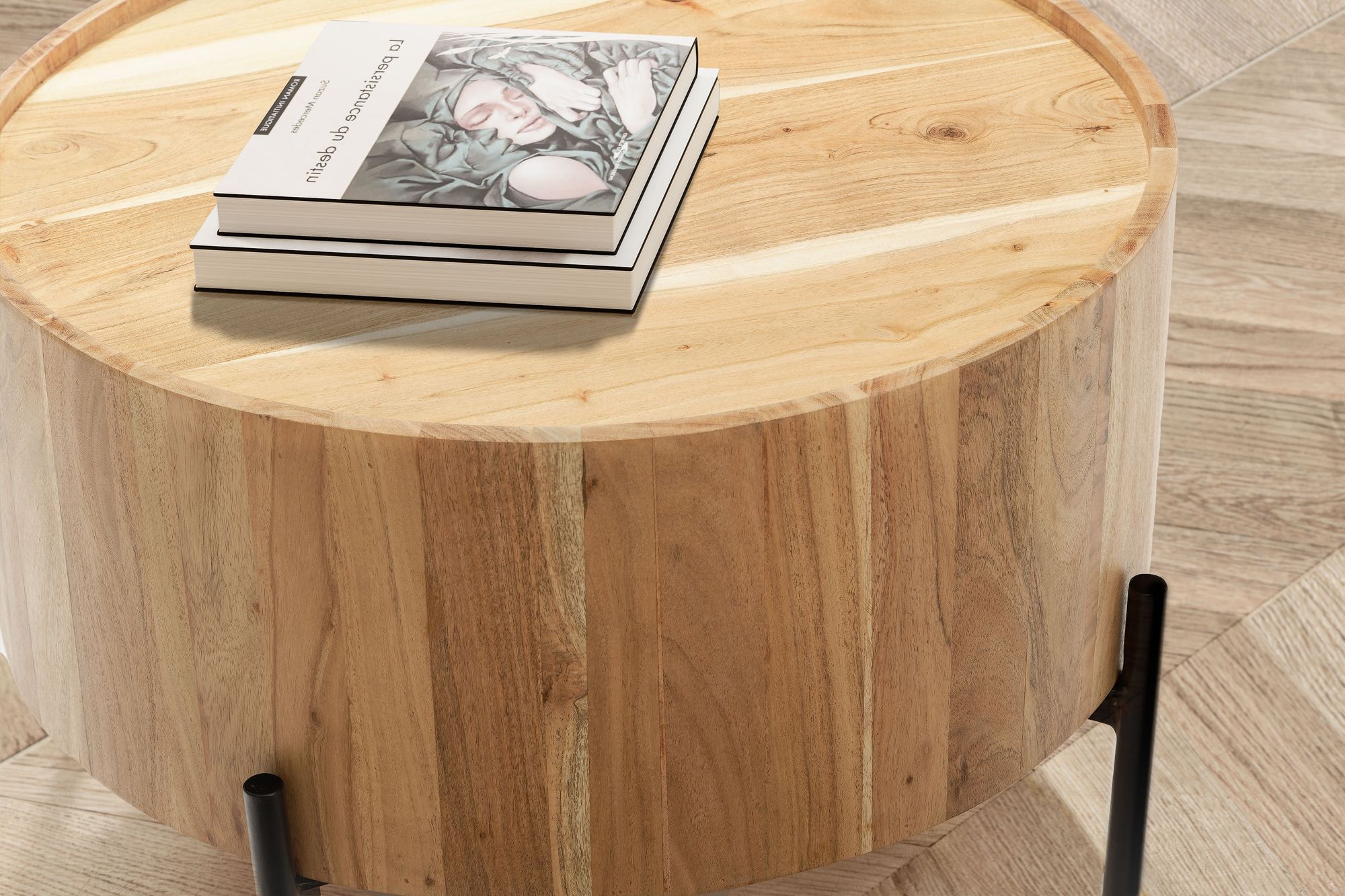 FineBuy Couchtisch Akazie Massivholz 60x60x41 cm Rund mit Metallgestell, Kleiner Sofatisch Modern, Wohnzimmertisch Couch, Kaffeetisch Braun / Schwarz | Farbe: Braun FineBuy Couchtisch Akazie Massivholz 60x60x41 cm Rund mit Metallgestell, Kleiner Sofatisch Modern, Wohnzimmertisch Couch, Kaffeetisch Braun / Schwarz | Farbe: Braun